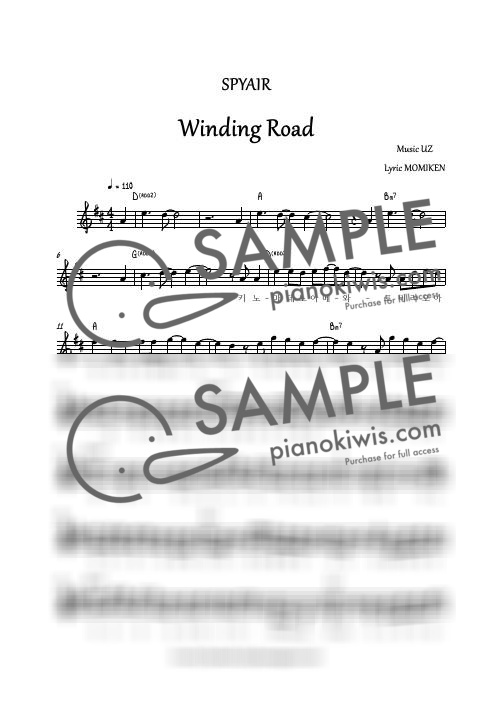 Winding Road / 원곡 멜로디 버전 (1단 악보, 코드/가사 포함) - SPYAIR by 댬룰루-0