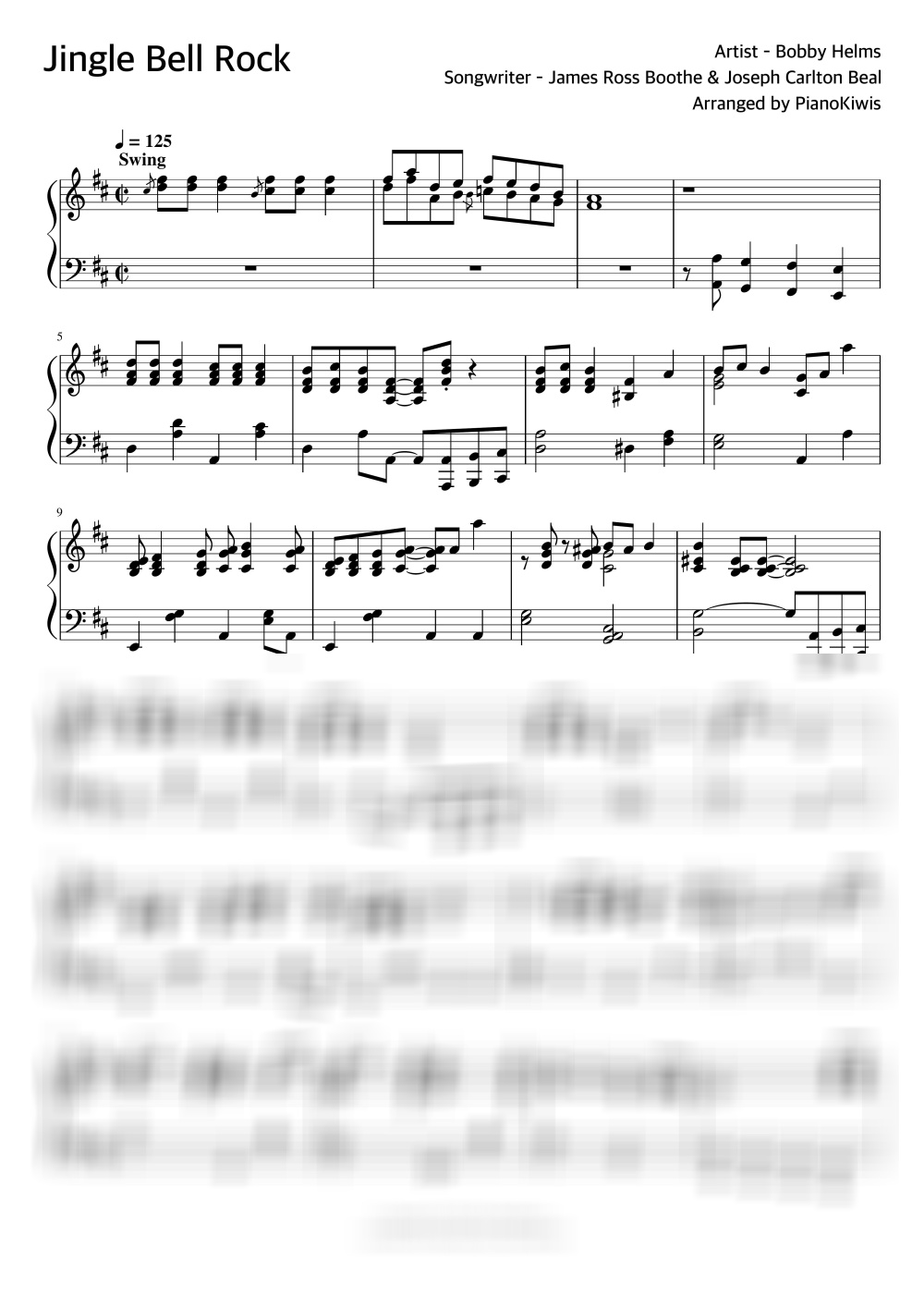 Jingle Bell Rock / 어려운 악보 - Bobby Helms by 피아노키위즈-0
